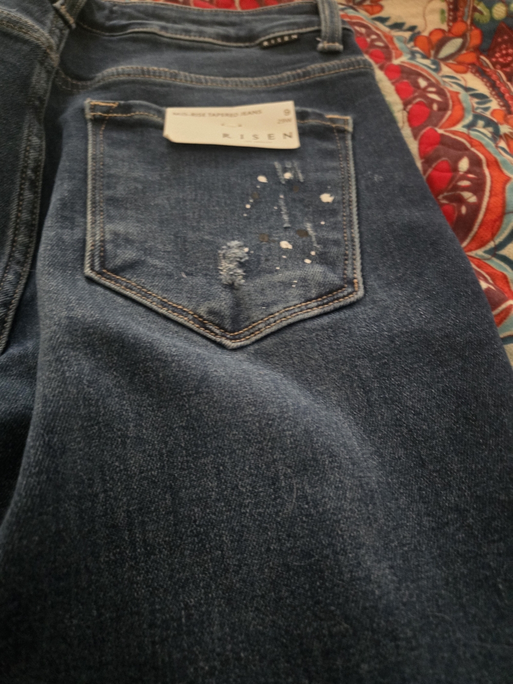 Risen Midrise Tapered Jeans in Dark Blue with Distressed Detail - Picture 11 of 11